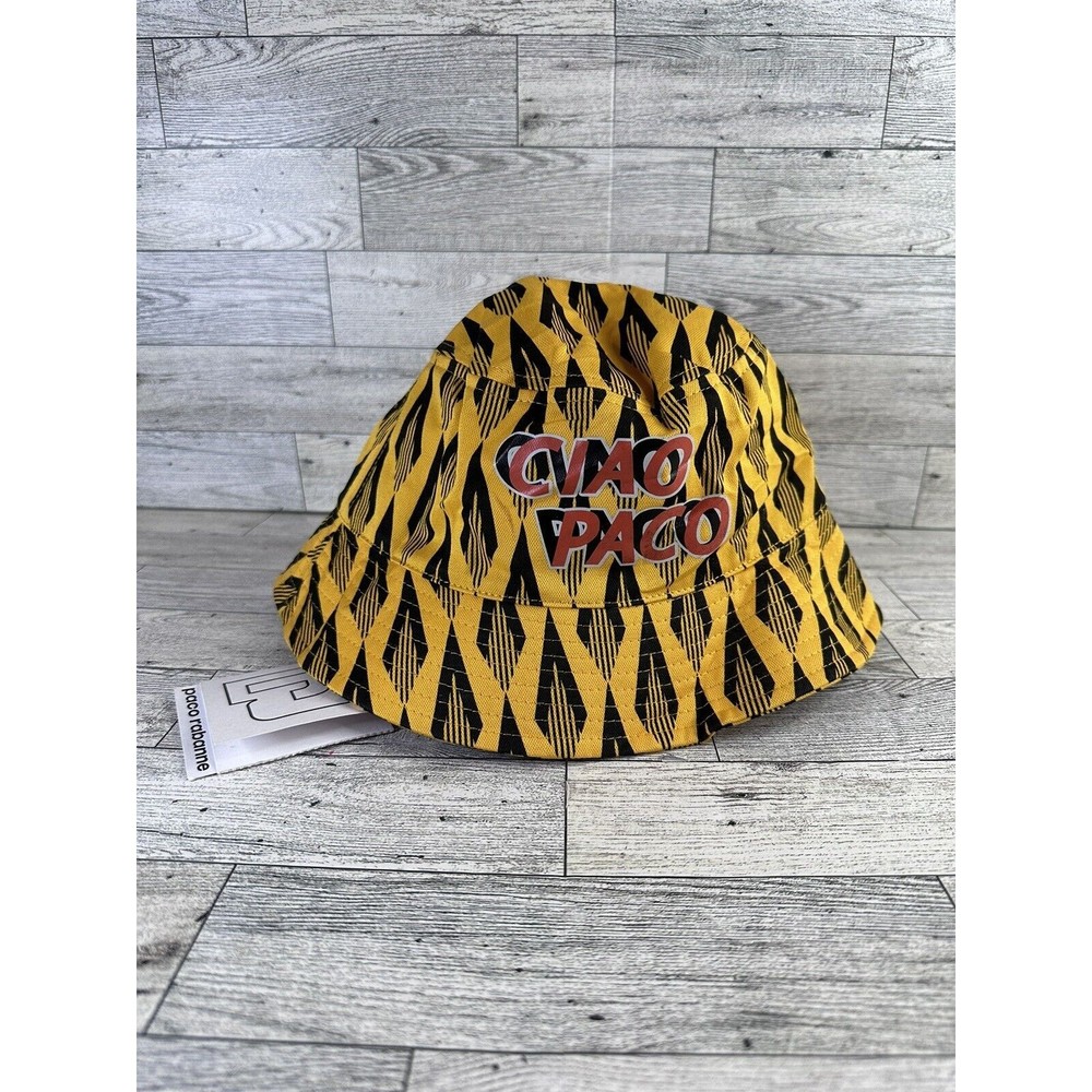 Paco Rabanne Yellow 'Ciao Paco' Patterned Bucket Hat New